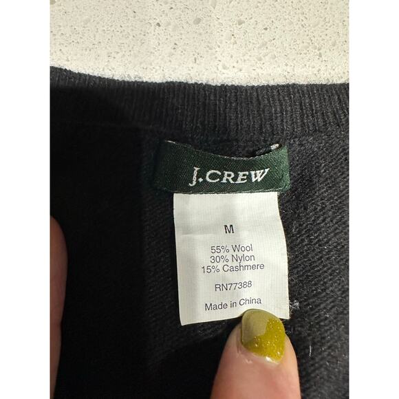 J Crew Women’s Sweater Argyle Pullover Wool Cashmere Black M Preppy Academic - Picture 3 of 8